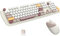 Zienstar-Pack de Teclado y Ratón Inalámbrico Español,Tecla Redondas Retro Vintage,Multicolores -Marfil