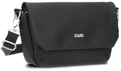 Zwei Damen Handtasche Mademoiselle.M M40 kleine Umhängetasche 1 Liter breite Crossbody-Bag mit Magnetklappe & Reißverschluss klassisch-elegant (nubuk-black)