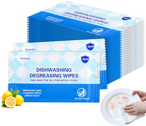SLequipo Lot de 200 lingettes à vaisselle, emballées individuellement, parfum citron, tissu non tissé, nettoyage rapide, cuisine, extérieur, voyage, camping