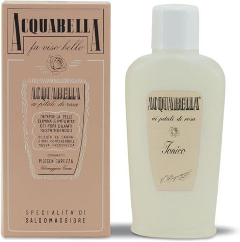 Pilogen Carezza - Gli Storici, AcquaBella Tonico ai Petali di Rosa, con Packaging Vintage Originale, Purificante, Rinfrescante e Astringente, 250 ml