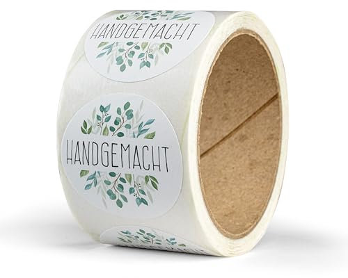 Aufkleber handgemacht – 50 Stück – rund, Ø 4 cm – als Sticker oder Etiketten für Hochzeit, Weihnachten, Einschulung – handmade, Marmeladengläser, Kerzen - EUKALYPTUS