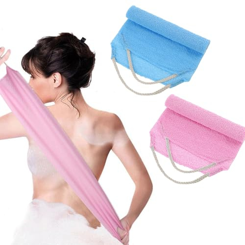 Qianyu Lot de 2 brosse exfoliante pour le dos avec poignées en nylon - Gommage du corps - Gant de toilette exfoliant