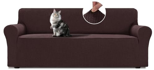 BellaHills Stretch Wasserdicht Sofa Überzu 3 Sitzer (185-215cm),Sofahusse Polyester Elastische Couchbezug Decke Sofa Schutz, Braun