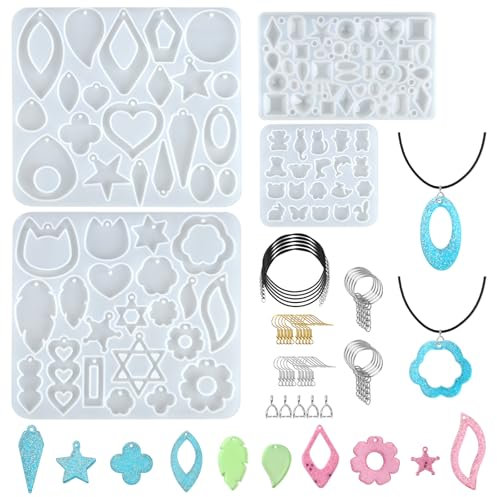 GUOYIHUA Juego de 4 moldes de silicona para joyas, moldes de resina epoxi con llaveros, cierres para colgantes, ganchos para orejas, collares, joyas molde de silicona para pendientes, colgantes