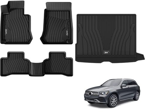 3W Fußmatten und Kofferraumwanne für Mercedes Benz GLC X253 2016-2022 (Non Coupe), TPE Allwetter Maßgeschneiderte Fußmatten 1-2 Reihen und Kofferraummatten Komplettset Autofußmatten Zubehör