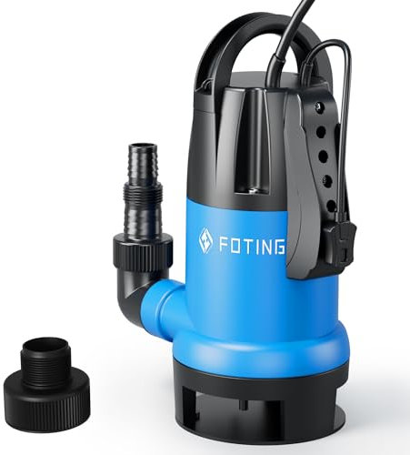 FOTING Schmutzwassertauchpumpe variabel einstellbarer Schwimmerschalter, 750 W, 19500 l/h, Clean/Dirty Water Pump, Förderhöhe max 8 m, Eintauchtiefe max 7 m, Thermoschutz,Tub, Pond