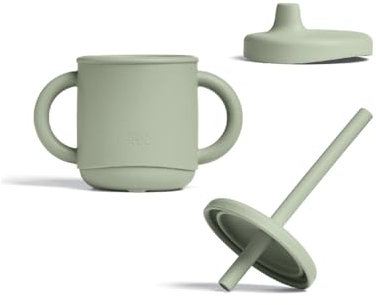 Mamas & Papas Vaso de silicona 4 en 1 para el destete del bebé, fácil agarre con asas, silicona de grado alimenticio, sin BPA, tapa a prueba de fugas para edades de 6 a 18 meses, color kiwi