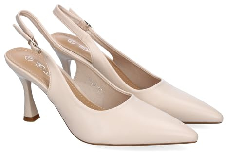 shoes&blues.es Zapato para Mujer, Estilo Salon, con Tacon, Puntera Fina, Talon Abierto y Hebilla Ajustable.