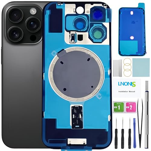 LNONLS 16 Pro Back Glass Replacement for iPhone 16 Pro Rear Back Cover Glass Waterproof and Camera Lens+Professional Repair Tool Kit (Black Titanium)