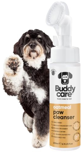 Buddycare Nettoyant pour pattes de chien parfumé à l'avoine 200 ml – Sans rinçage, nettoyeur de pattes sans eau pour chiens – Solution douce pour les pattes boueuses, convient à toutes les races