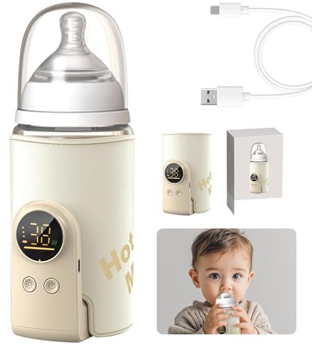 Tragbarer Flaschenwärmer Baby,8000 mAh Drahtloses Milchwärmer mit Intelligenter Temperaturkontrolle, 6 Einstellbare Temperatur, Portable Baby Bottle Warmer Travel, LCD Display