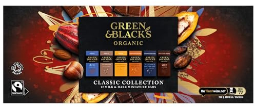Green & Black's Organic Tasting Collection, Box of 12 Miniature Bars, 180 g | Curated Selection of Vegetarian Friendly Assorted Chocolates, Individually Wrapped for Freshness and Premium Flavour
