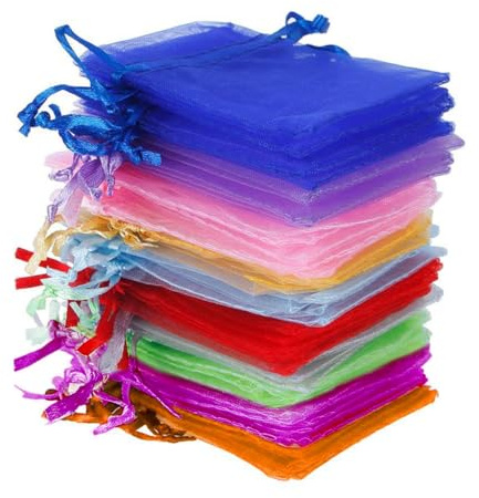 Jonami Sachets Organza Multicolore Cadeaux Dragées Bonbons Bijoux Décoration Fête - 7x9 cm 100 pcs