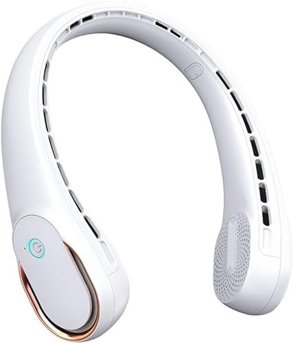 Portable Neck Fan, USB Rechargeable Neck Fan, 5000mAh Battery, 3 Speeds Adjustable, 360° Cooling, Faster Cooling, Ultra Quiet, Suitable for Home, Office, Sports (White)