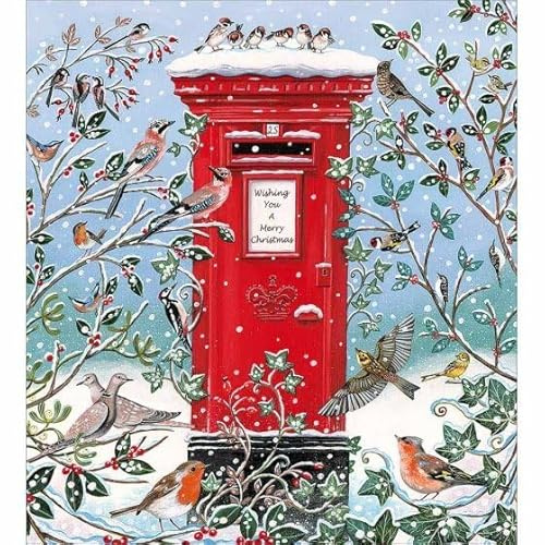 Woodmansterne Christmas Cards Postbox Letterbox Birds Pack of 5 - Charity Xmas
