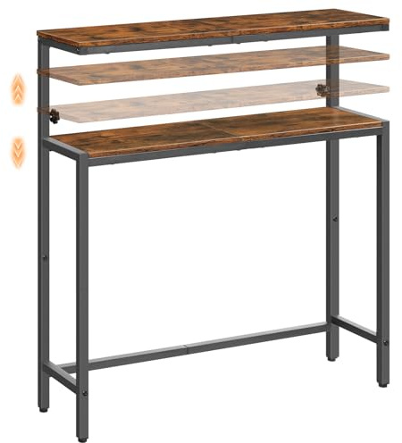 HOOBRO 2-stufiger Konsolentisch, höhenverstellbar (80-100 cm), Flurtisch, Sofatisch im Industrial-Stil, Beistelltisch für kleine Räume, Flur, Wohnzimmer, Vintagebraun und Schwarz EBF96XG01