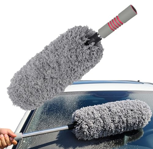 Plumeau de voiture - 57,78 cm - Plumeau de voiture sans rayures - Lavable - Pour le nettoyage de la voiture - Avec microfibre - Brosse de lavage pour intérieur et extérieur