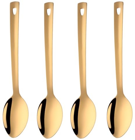 13 Zoll Servierlöffel Set, 4 Stück Edelstahl-Buffetlöffel, silberne Servierlöffel mit langem Stiel für Catering, spülmaschinenfest (Gold)