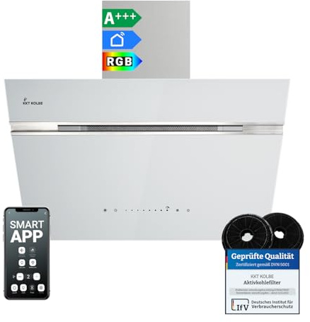 KKT KOLBE Dunstabzugshaube Wandhaube AURORA6005WED, 60 cm kopffrei | 782 cbm/h, Abluft und Umluft, Glas, weiß und silber, SensorTouch-Bedienung, RGBW-LED-Beleuchtung, Smart-WiFi-App, WLAN