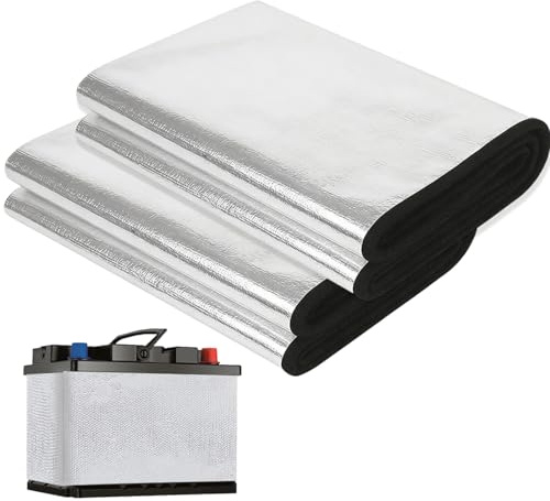 Batterie Isolationsset, 102cm*18cm Autobatterie Schutzhülle, Hitzeschutz & Kälteschutz für Auto-Batterien, Flammhemmende Isolierdecke für Auto Marine ATV Motorrad Rasenmäher Anhänger (2 Stück)