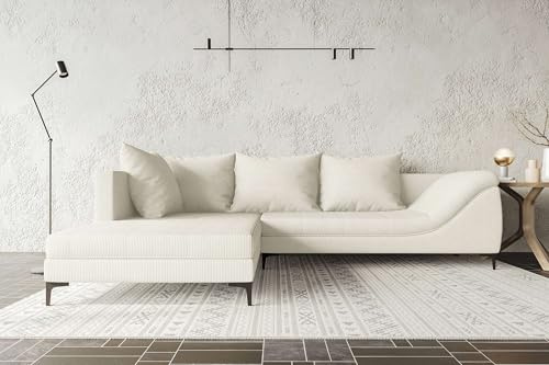 99rooms Loni Ecksofa Polsterecke Eckcouch Cordstoff POSO Creme Ottomane Links