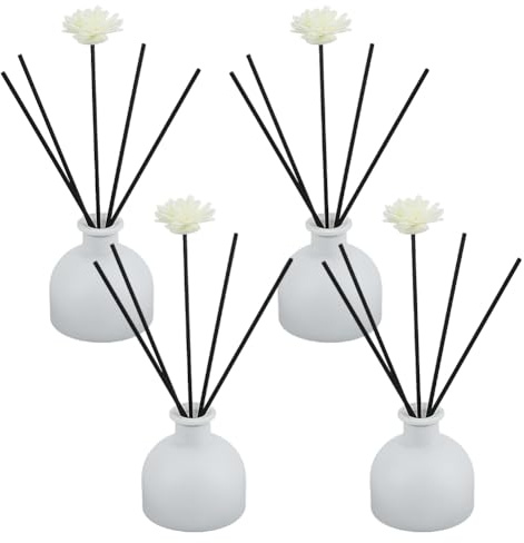 WEBEEDY 4 Sets Empty Glass Diffuser Bottles 100ml with 20PCS Reed Diffuser Sticks Aromatherapy Storage Container for Home Office Bedroom Bathroom Housewarming Decor Gift, Matte White