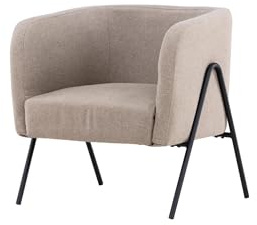 FURNLUX Rika Sessel, Wohnzimmer Loungesessel, Gepolstert, Textilbezug, Beige, Metallbeine Schwarz, 65x66x70 cm, Sitzhöhe 44 cm, 11 kg
