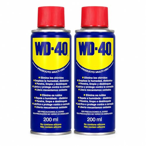 WD-40 Spray Multiuso 200 ml Pack de 2 | Lubricante Antióxido, Aflojatodo, Protector contra la Corrosión y la Humedad | Limpia, Lubrica y Protege Metal, Plástico y Caucho