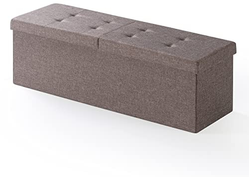 Otto & Ben 114,3 cm großer Stauraum, Ottomane mit Smart Lift-Top, zusammenklappbar, große Fußstütze, Hocker, Tisch, Ottomane, Bank mit Leinenstoff, Braun