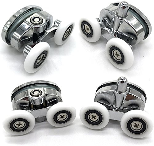 YUANQIAN Juego de 4 Nueva Oval Mariposa Doble Rueda Ducha Puerta Rodillos (23mm)