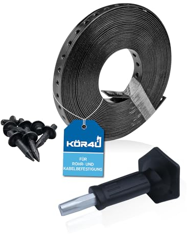kör4u Montageset mit 1x Montagelochband, Setzeisen und 200 Fixpin Nägeln, Starter-Set zur Befestigung von Kabeln
