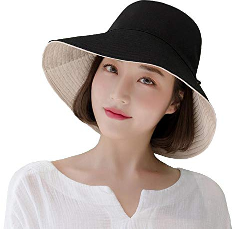 Yuccer Chapeau Femme Été Pliable Capeline Chapeau Soleil Anti UV Coton Été Vacances Jardinage Sun Hat for Women UPF UV (Noir)
