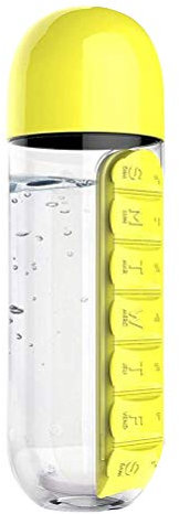 Macabolo Tragbare 2-in-1-Wasserflasche mit Pillendose für 7-Tage-Planung, Reise-Medikamentenbehälter (600 ml)