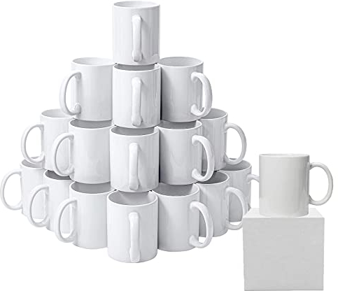 RelianceUK Pack of 36 Large Handle White Sublimation Mugs 11oz Heat Press Ceramic Coffee Cups Sublimation Blanks for Christmas, Plain Personalized Mugs for Gifting Comes with Smash Proof Gift Box