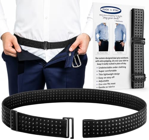 BELTAWAY Keep Shirts Tuck N Stay Ceinture cachée extra adhérente - Ceinture extensible réglable, look soigné pour le travail, robe, décontractée, noir, taille L, Noir, taille unique