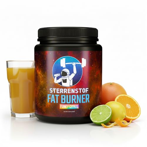 Sterrenstof Fat Burner Funkige Zitrusfrüchte – Fettverbrenner & Appetitzügler für schnelles Abnehmen, Stoffwechsel, Fatburner mit L-Carnitin, L-Tyrosin, Grüntee-Extrakt, Koffein, 300 g, 50 Portionen