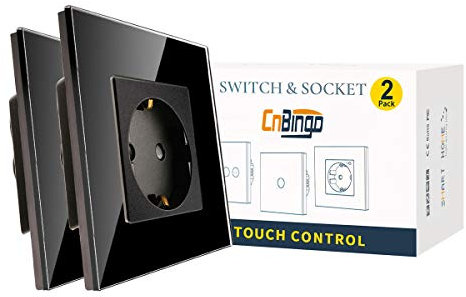 2er-Pack CNBINGO Glas Schuko Steckdose unterputz, Einzelsteckdose Schwarz, Wandsteckdose einfach mit Glasrahmen