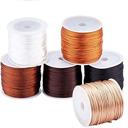 PH PandaHall 180m 6 Colori corda satinata 1mm, Corda di Seta con Rivestimento in Nylon per Nodo Cinese, Macramé, Bordatura, Creazione di Gioielli con Bracciale Dell'Amicizia