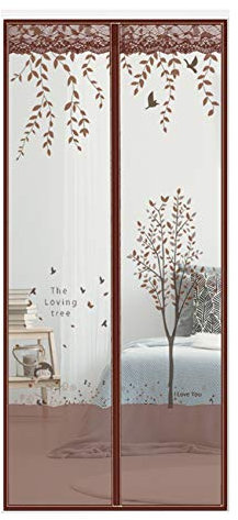 Selbst die abdichtung Fliegen Magnet fliegengitter, Hände frei Anti-moskito Schwerer netzvorhang Mit Magic tape Auto näher Baum-muster-braun 95x200cm(37x79in)