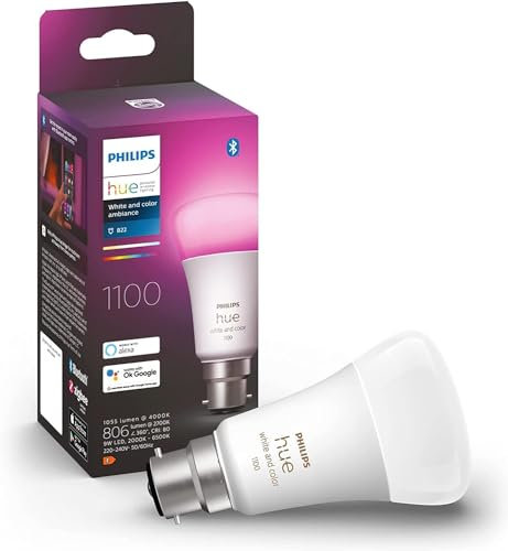 Philips Hue White & Colour Ambiance Single Smart Bulb LED [B22 Bayonet Cap]-1100 Lumens (75W Equivalent).Works Alexa,Google Assistant and Apple Homekit.for Home Indoor Lighting,Livingroom and Bedroom