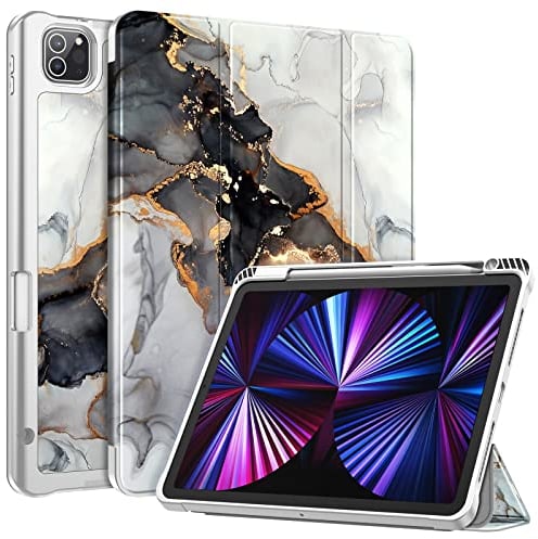 FINTIE Custodia per iPad Pro 11 2022/2021(4ª/3ª Generazione) con Pencil Holder - Sottile Leggero Cover Posteriore in Morbido TPU con Auto Sonno/Sveglia per iPad Pro 11 2020/2018, Cloudy Marble