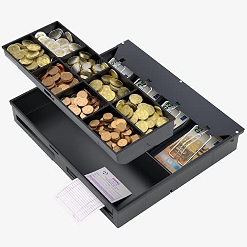 ACROPAQ - Plateau de tiroir-caisse - Compatible avec tous les tiroirs-caisses de 41 cm de large, 36 x 32 x 6 cm, 4 compartiments pour monnaies et 8 compartiments pour billets - Noir