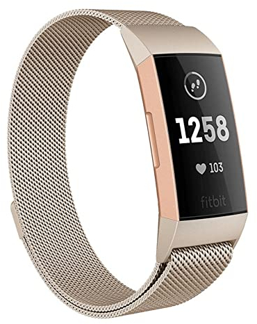 Moydolo Kompatibel mit Fitbit Charge 3 Armband/Charge 4 Armband, Damen Herren Metall Magnetschloss Einstellbare Edelstahl Ersatzarmband Armbänder mit Charge3/Charge 4/Charge 3 SE, Klein Vintage-Gold
