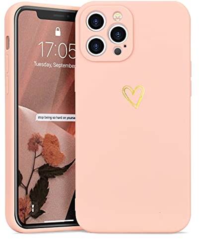 Wirvyuer Kompatibel mit iPhone 13 Pro Handyhülle Mädchen Hülle Gold Liebesherz Weich Silikon Case Süßes Gold Love Slim Stoßfest Schutzhülle für iPhone 13 Pro Rosa