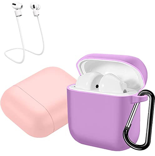 easyBee Funda [2 Pack] Compatible con Xiaomi Redmi Buds 3 y Redmi True Buds 3 Air 3 SE, Carcasa Protector de Silicona Líquida Ultrafina con 2 Mosquetón y Correa Anti-Perdida - Rosa y Violeta