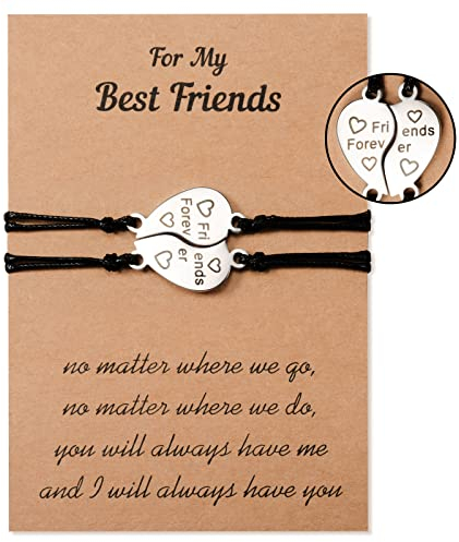 VU100 Best Friends Pulsera 2 piezas Distancia a juego Amistad Forma de corazón Pulsera de relación ajustable Regalos para niñas Damas Hermanas Hombres Adolescentes