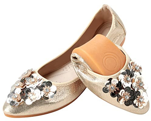 Padgene Womens Fold up Pumps Roll up Shoes Foldable Ballet Flats, Portable Ladies Slip On Loafers Dolly Shoes for Ladies
