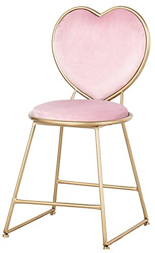 JHSLXD Toletta Sedia da Trucco Creativo Amore Forma Sedia da Toeletta Camera dei Bambini Sedia Decorativa Sedia con Schienale in Metallo Dorato 80CM,Rosa
