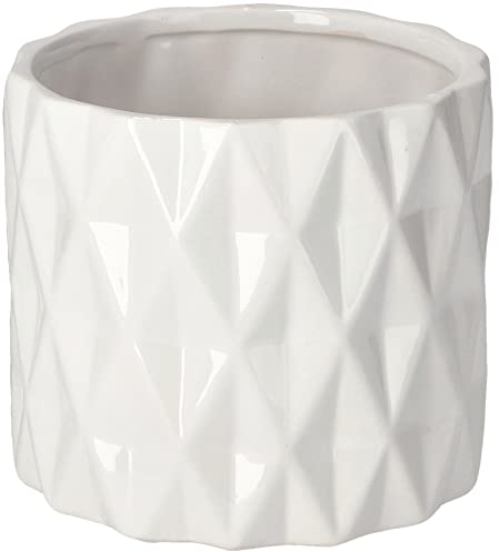KOTARBAU® Pot de fleurs en céramique - Diamètre : 120 mm - Blanc émaillé - Forme cylindrique - Pour l'intérieur et l'extérieur