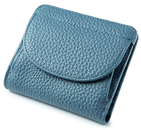 Coopay Petit porte-monnaie compact en cuir pour femme avec protection RFID et plateau pour pièces de monnaie, porte-monnaie pour petit sac à main, Pierre bleue., Rétro
